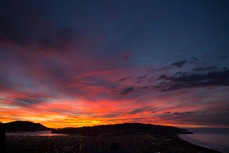 Sunrise over South Dunedin and Otago Peninsula, Dunedin, New Zealand. 
