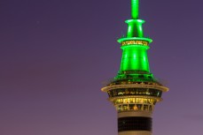 The sky tower at dusk, Auckland CBD, New Zealand. 