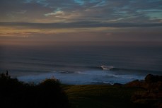 A remote reef peels deep in the Catlins at dawn, Catlins, Southland, New Zealand. 