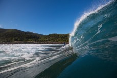 A surfer gets left behind on a lippy wave at Indicators, Raglan, New Zealand. 