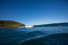 Aaron Morrison surfs through the lineup at Indicators, Raglan, New Zealand. 