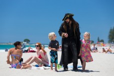 A pirate braves the heat on the main Beach at Mount Maunganui, Bay of Plenty, New Zealand. 
