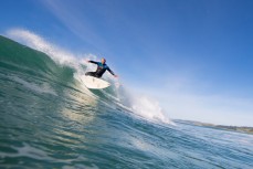 Graham Carse turns off the top on a wave at Blackhead Beach, Dunedin, New Zealand. 