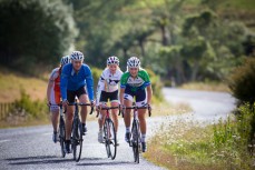 The girls of the New Zealand Track Cycling Team climb during a casual training ride in the hills above Cambridge, Waikato, New Zealand.