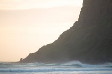 A wave peels at a remote beach on the Otago Peninsula, Dunedin, New Zealand. 