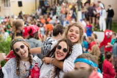 Students party to Summer Thieves at the 2014 Hyde Street party held each year in Dunedin, New Zealand. 