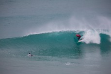 Zen Wallis find sa tubing section during the 2014 South Island Surfing Championships held at Blackhead Beach, Dunedin, New Zealand. 
