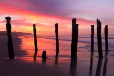 Dawn over the St Clair Poles at St Clair Beach, Dunedin, New Zealand. 