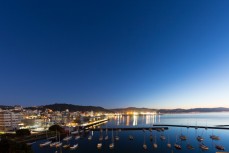 City lights across Oriental Parade at dawn, Wellington, New Zealand. 