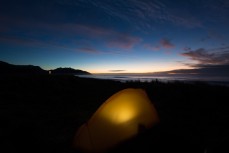Campsite on the Kaikoura coast, Kaikoura, New Zealand. 