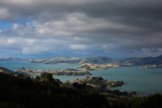 Moodym skies over Port Chalmers and the Otago Peninsula, Dunedin, New Zealand. 
