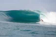 Campbell Pritchard bottom turns on a solid wave at Salani Rights, Salani, Samoa. 