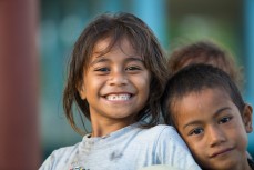 Marina Omani (left) and Taiti Taiti all smiles at Salani Village, Salani, Samoa. 