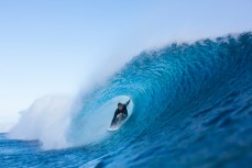 Ben Lacy rides a beautiful backhand wave at a secret spot near, Salani, Samoa. 