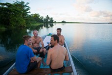 The lads head out for a dawn session at Salani Rights, Salani, Samoa. 