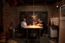 Garage brewers Chris Henderson (left) and Dave Gibson await the arrival of their all-new brew: Hop Invaders which includes a South Island Pale Ale (Hi-Score), Golden Ale (Level 1) and Stout (Lunar Landing). Hop Invaders will be launching at the Dunedin Cra