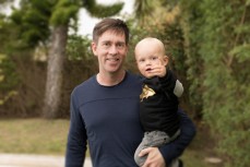 Jeremy Moon, the entrepreneur behind the Icebreaker brand, at his home in Auckland with 19-month-old son Max, Auckland, New Zealand. 