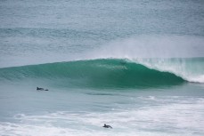 Heavy, hollow waves roll into Blackhead Beach, Dunedin, New Zealand. 
