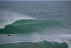 Heavy, hollow waves roll into Blackhead Beach, Dunedin, New Zealand. 