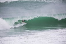 Tom Bracegirdle rides a barrel at Blackhead Beach, Dunedin, New Zealand. 