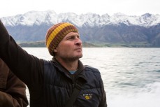 Paul Hersey on the return leg across Lake Wakatipu from Cecil Peak Station, Lake Wakatipu, New Zealand. 