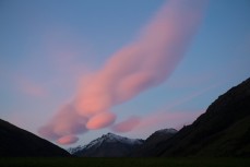 Dawn over the peaks of Cecil Peak Station, Lake Wakatipu, New Zealand. 