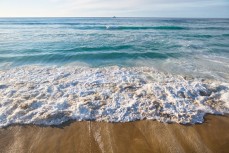 A wave breaks on the shore at St Clair Beach, Dunedin, New Zealand. 