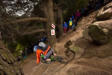 A rider drops into Timmy's Track on Signal Hill at the Urge 3 Peaks Enduro mountain bike race held in Dunedin, New Zealand, December 6-7, 2014.