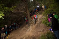 Natalie Jakobs negotiates a tough section of track on Timmy's Track at the Urge 3 Peaks Enduro mountain bike race held in Dunedin, New Zealand, December 6-7, 2014.