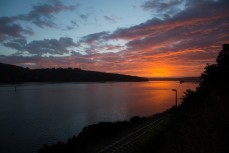 Sunset over Otago Harbour, Dunedin, New Zealand. 