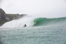 Nick Rapley draws off the bottom on a solid wave at a remote beach in the Catlins, Southland, New Zealand. 