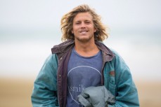Ziggy Alberts enjoying the experience at a remote beach in the Catlins, Southland, New Zealand. 
