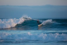 Eamonn Mulqueen back to the source on dusk at Blackhead Beach, Dunedin, New Zealand. 