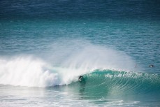 Aussie environmentalist and pro surfer Dave Rastovich making the most of cyclone Pam at Aramoana Beach, Dunedin, New Zealand. 