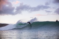 Aussie environmentalist and pro surfer Dave Rastovich making the most of cyclone Pam at Aramoana Beach, Dunedin, New Zealand. 