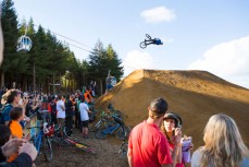 Thomas Genon, of Belgium, on is way to third at the Slopestyle event at the inaugural Crankworx Rotorua event held at Skyline Rotorua, Rotorua, New Zealand, March 25-29, 2015.