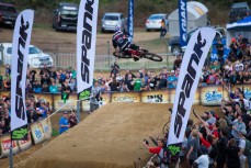 Brook Macdonald, of Hawke's Bay whips his bike flat during the Whip Off competition at the inaugural Crankworx Rotorua event held at Skyline Rotorua, Rotorua, New Zealand, March 25-29, 2015.
