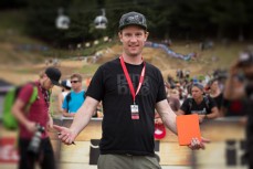 Crankworx General Manager Darren Kinnaird soaking up the atmosphere during the inaugural Crankworx Rotorua event held at Skyline Rotorua, Rotorua, New Zealand, March 25-29, 2015.