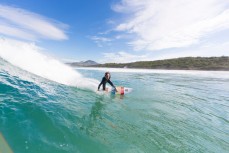 Warrington grom, Jamie Horsefield, making the most of sunshine and fun waves at Blackhead Beach, Dunedin, New Zealand. 