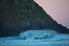 A toothy wave beneath the cliff at Blackhead Beach, Dunedin, New Zealand. 