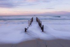 St Clair poles at dawn, St Clair Beach, Dunedin, New Zealand. 