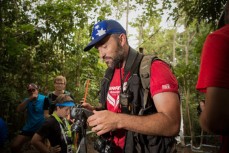 Sven Martin checks his shot during the 2014 Cairns UCI MTB World Cup event held in Tropical North Queensland, Queensland, Australia. 