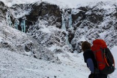 Glen Aspin checks out Turkish Delights during an ice climbing trip in a series of hidden valleys near Hanmer, Marlborough, New Zealand. 