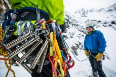 Hardware while ice climbing in a series of hidden valleys near Hanmer, Marlborough, New Zealand. 