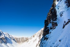 Dean Aspin (top right) leads the first ascent of the Little Green icefall during an ice climbing expedition in a series of hidden valleys near Hanmer, Marlborough, New Zealand. 