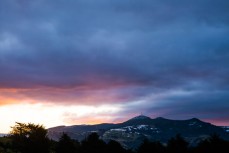 Mt Cargill at dusk from the Otago Peninsula, Dunedin, New Zealand. 