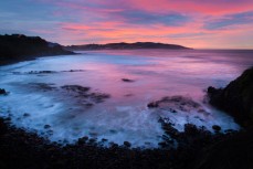 Second Beach glows pink in the pre-dawn light at St Clair, Dunedin, New Zealand. 