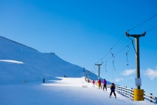 Skiers make the most of learner lifts on Treble Cone, near Wanaka, New Zealand. 