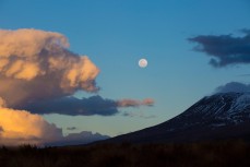 Sunset and moon rise during a trip to Ruapehu, Ruapehu, New Zealand.