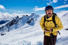 Aussie ski writer Glenn Cullen, of The Snow Gauge, gets excited during a ski trip to Whakapapa, Ruapehu, New Zealand.